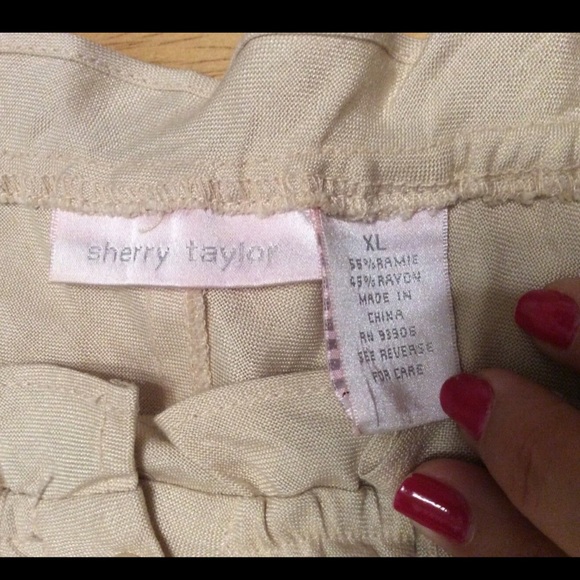 SHERRY TAYLOR Tan Nude SET Ramie Rayon TOP Shirt SKIRT Asymmetric hem size XL - Picture 7 of 12